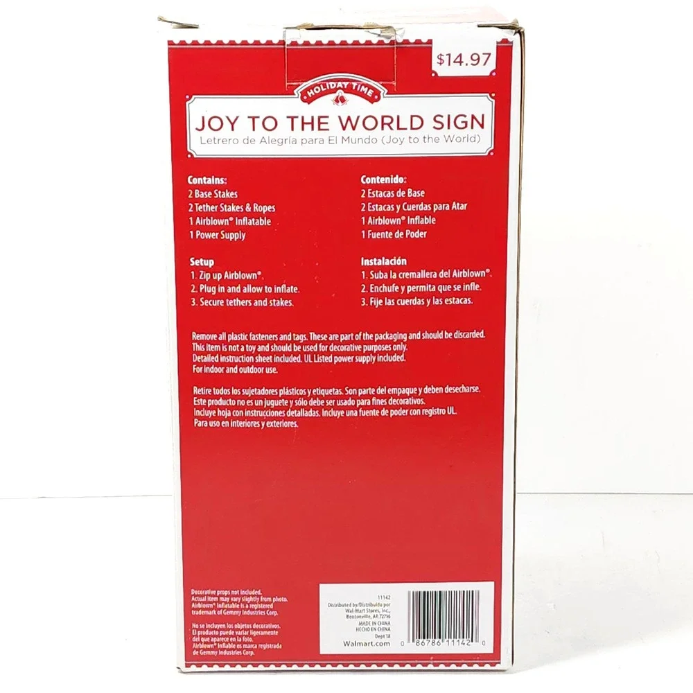 HOLIDAY TIME Joy to the World Sign 3.5FT Air blown Inflatable Lights Up Open Box